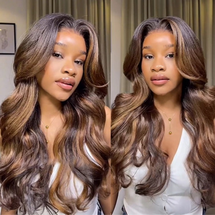 Ombre Honey Brown Highlight Color Lace Front Wig Body Wave - Rafarada