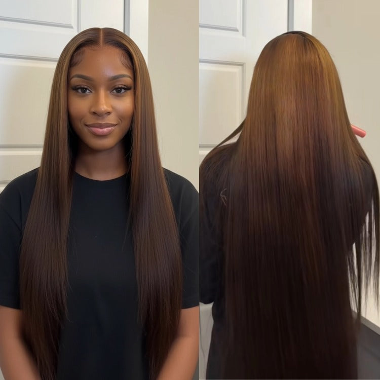 Lace Wig Ombre Light Brown & Dark Brown Human Hair Silk Straight Hair Free Part Human Hair - Rafarada