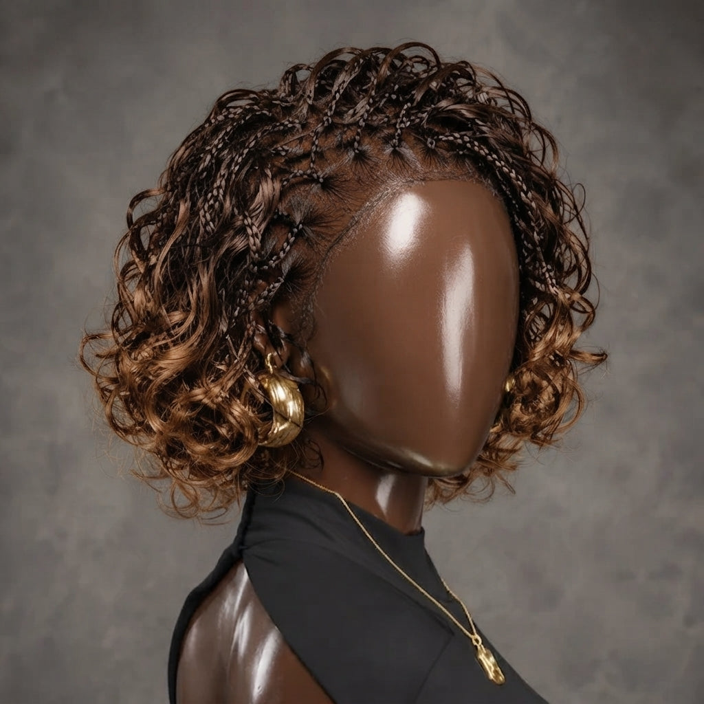 Custom Braided Cornrow Natural Black Afro Kinky Curly Wig - 13x6 Glueless Full Frontal Loose Spiral Curls- Rafarada
