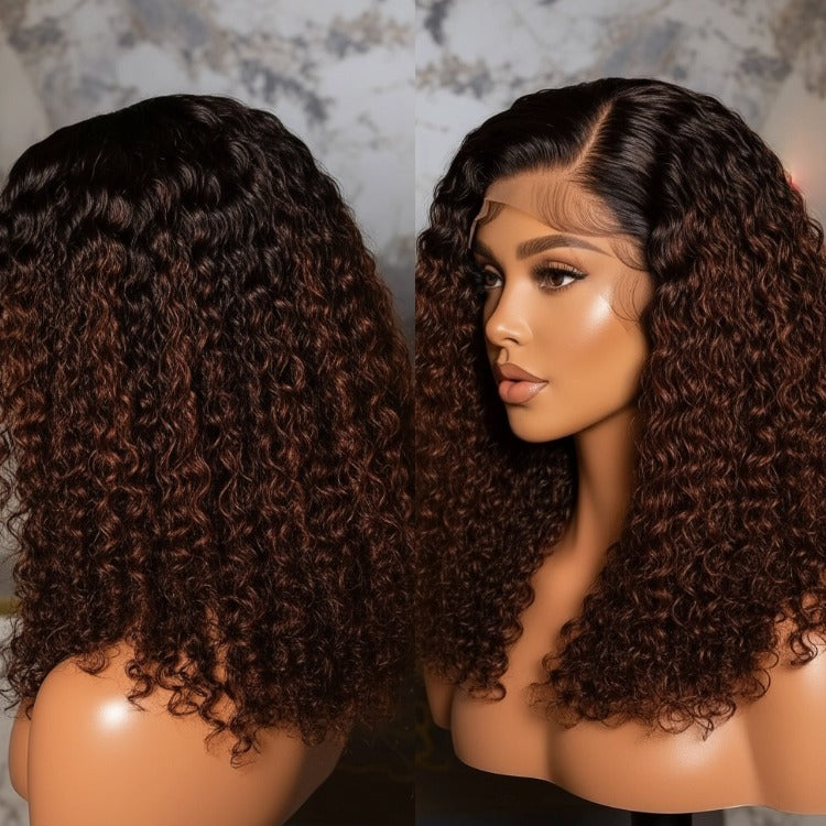 Ombre Brown Deep Curly HD Lace Front Wig Pre-Plucked Natural Baby Hair Human Hair - Rafarada