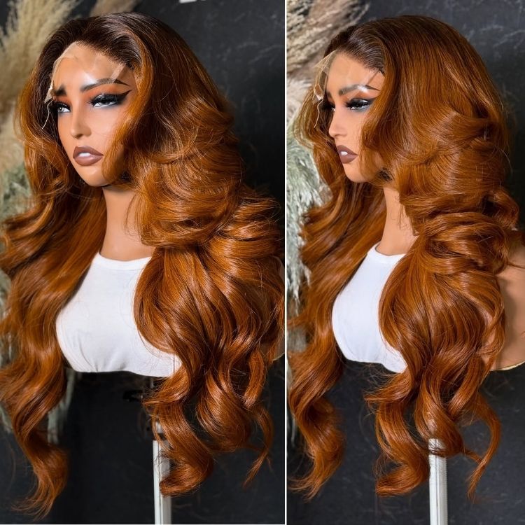Ombre Ginger Loose Wave Human Hair Lace Front Wig ¨C HD Transparent Lace Natural Loose Wave Ombre Ginger Wig for Women - Rafarada