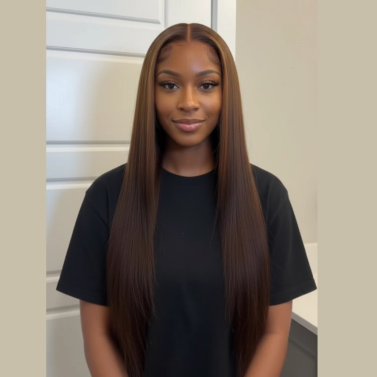 Lace Wig Ombre Light Brown & Dark Brown Human Hair Silk Straight Hair Free Part Human Hair - Rafarada