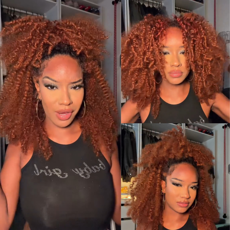 Ginger Orange Kinky Curly Human Hair Wig Glueless Copper Red Curly Wig Pre-Plucked Auburn Afro Curly Wig - Rafarada