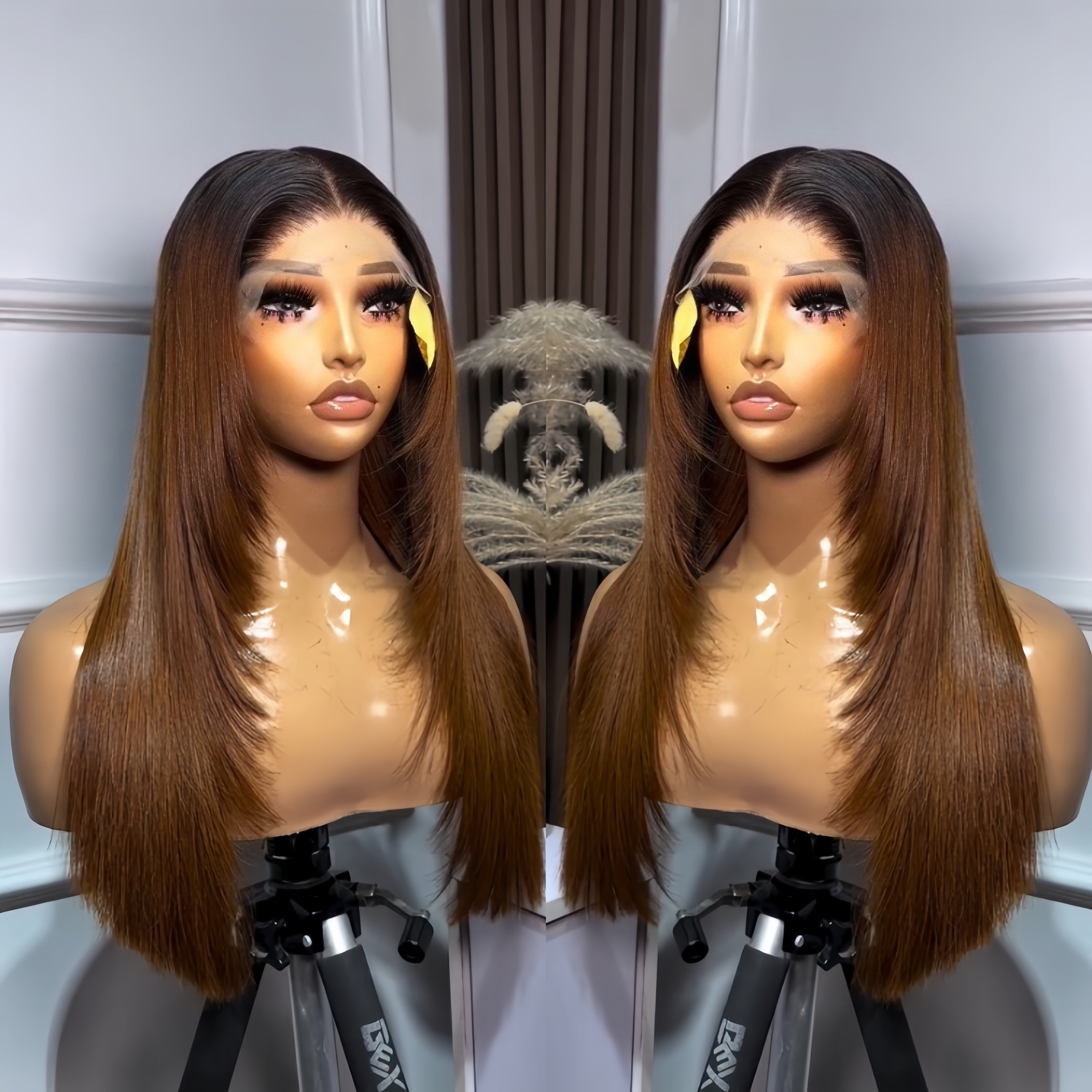 Ombre Brown Layered Butterfly Hair Cut Straight HD Lace Closure Human Hair Wigs- Rafarada