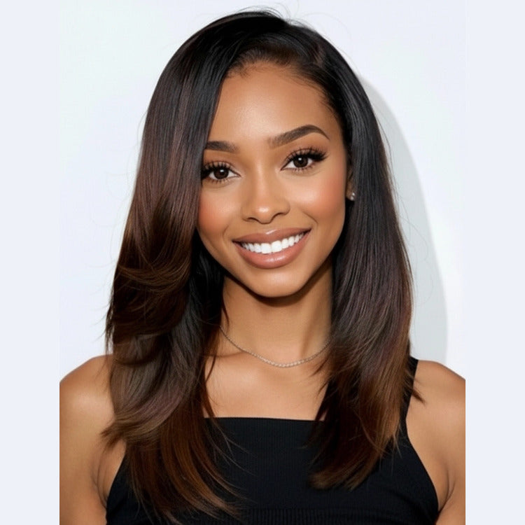 Ombre Brown Long Layered Hair Cut Bob Straight Human Hair HD Lace Glueless Wig- Rafarada