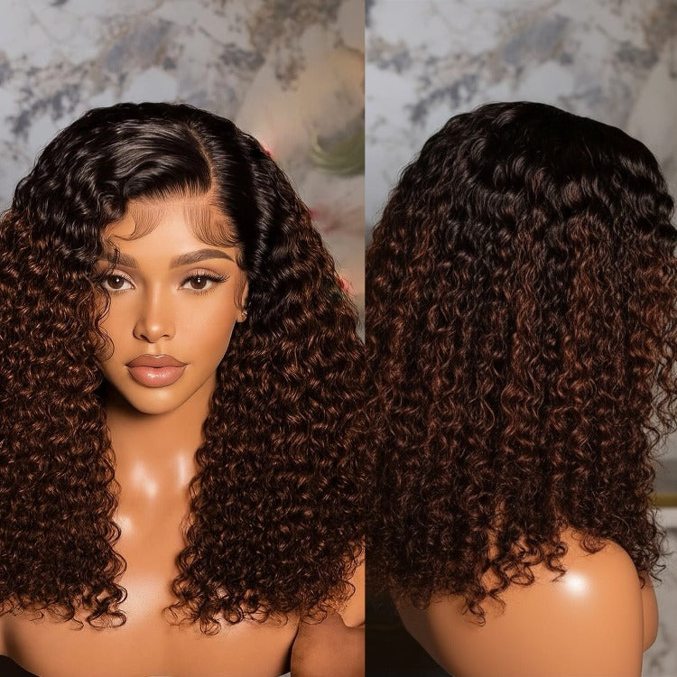 Ombre Brown Deep Curly HD Lace Front Wig Pre-Plucked Natural Baby Hair Human Hair - Rafarada