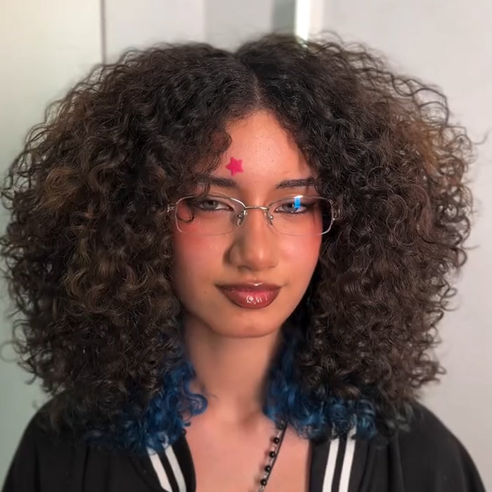 Bouncy Curly Human Hair Wig Ombre With End Curl Blue Color Glueless Lace Human Hair Pre-Plucked & Beginner Friendly Wig  - Rafarada