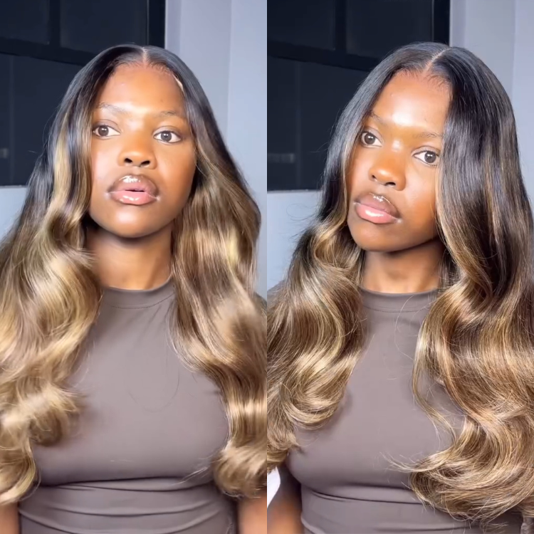 Honey Blonde Ombre Body Wave Lace Front Human Hair Wigs Balayage Highlights 13x4 Lace Wig Human Hair - Rafarada