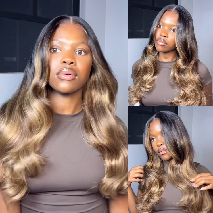 Honey Blonde Ombre Body Wave Lace Front Human Hair Wigs Balayage Highlights 13x4 Lace Wig Human Hair - Rafarada