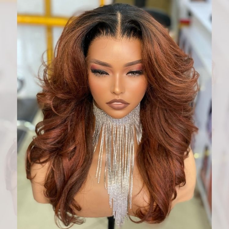 Natural Loose Wave Wig 100% Human Hair Ombre Black With Brown Color Lace Front Wig - Rafarada