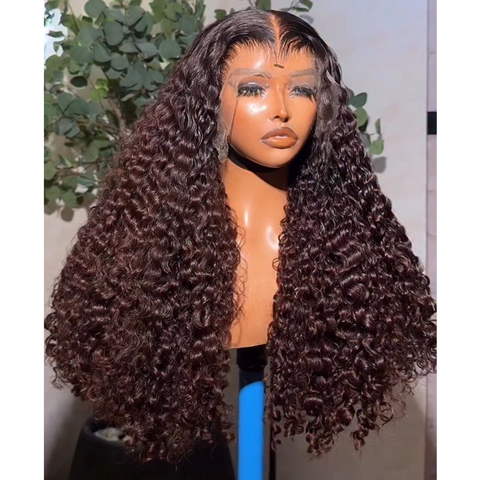 Ombre Reddish Brown Color Burmese Curly Glueless Wig Human Hair Glueless HD Lace Front Wig Natural Hairline For Woman- Rafarada