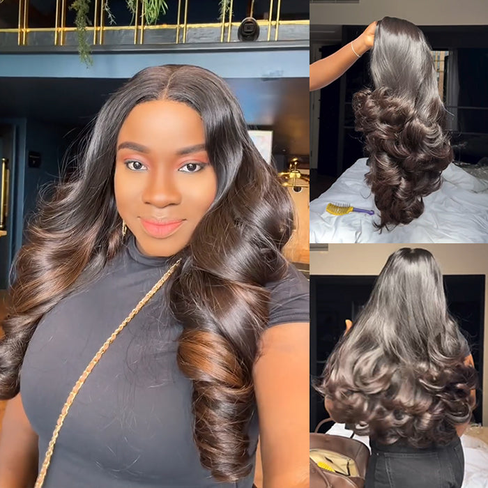 Loose Wave Human Hair Lace Wig Ombre Color With Light Brown Human Hair Glueless HD Lace Wig For Woman - Rafarada