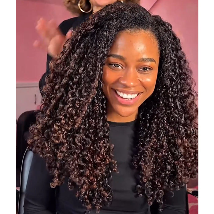 Burmese Curly Lace Frontal Human Hair Wigs Ombre Brown Color Curly Wig Natural Hairline - Rafarada