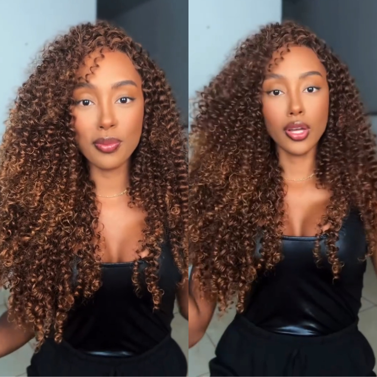 Mixed Golden Brown Kinky Curly Lace Wig Honey Brown 13x4 Lace Frontal Human Hair Wigs with Baby Hair - Rafarada