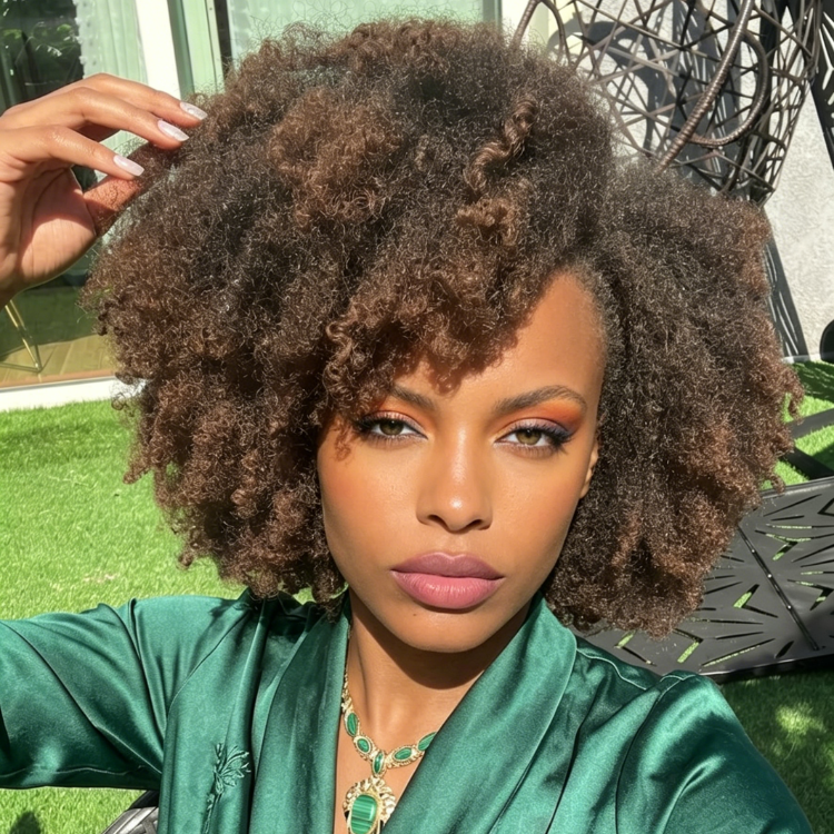 Ombre Brown Color Glueless Kinky Afro Curl Human Hair Lace Front Wig Brown Afro Textured Natural Wig For Woman- Rafarada