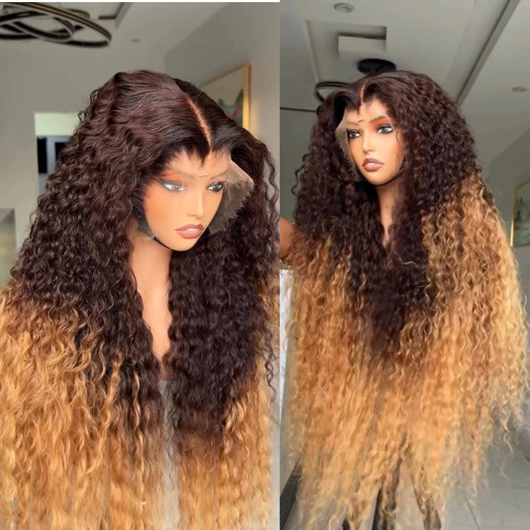 Deep Wave Ombre Brown Highlight Color Lace Front Wig Human Hair Wig - Rafarada