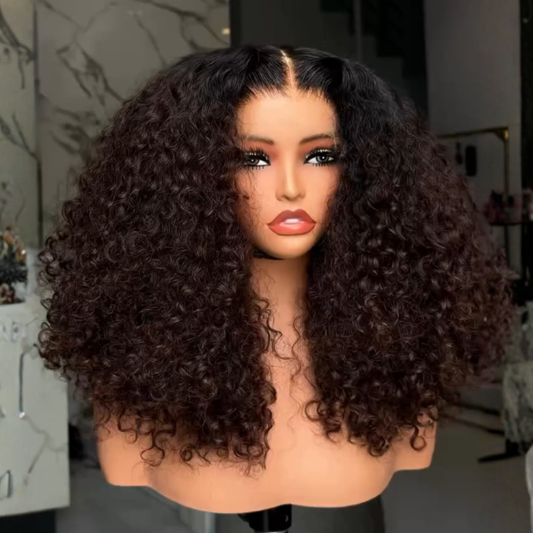 Natural Black Kinky Curly Lace Front Human Hair Wigs Glueless Water Wave Deep Curly Wig for Black Women- Rafarada