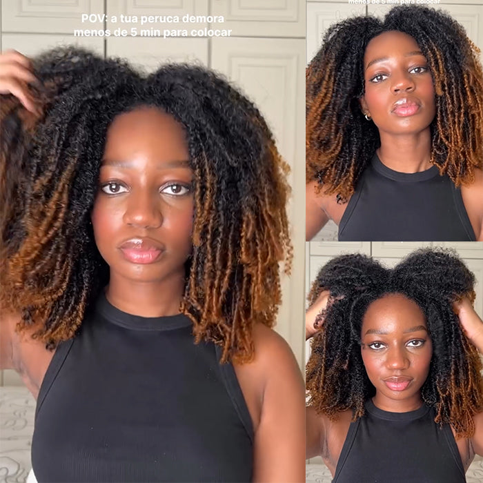 Ombre Light Brown Color Twist Afro Kinky Curly Wave Human Hair Wig Glueless 3-In-1 Half Wig Human Hair For Women- Rafarada