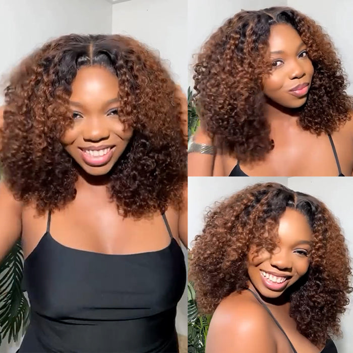 Deep Curly Human Hair Wig Ombre With Light Brown Color Glueless HD Lace Wig Curly Wave Wig For Women- Rafarada