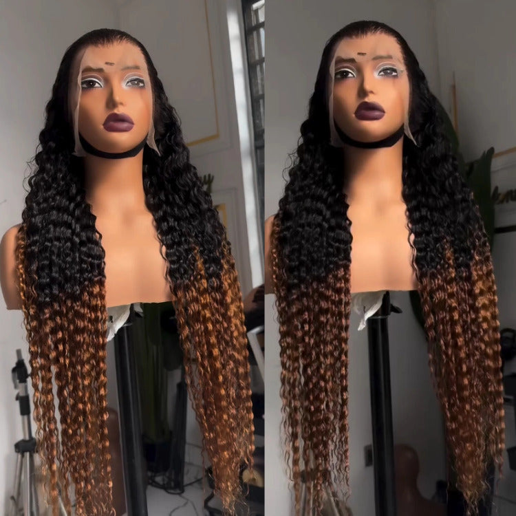 Ombre Gradient Gold Color Wig Loose Deep Wave Wig Human Hair Wig - Rafarada