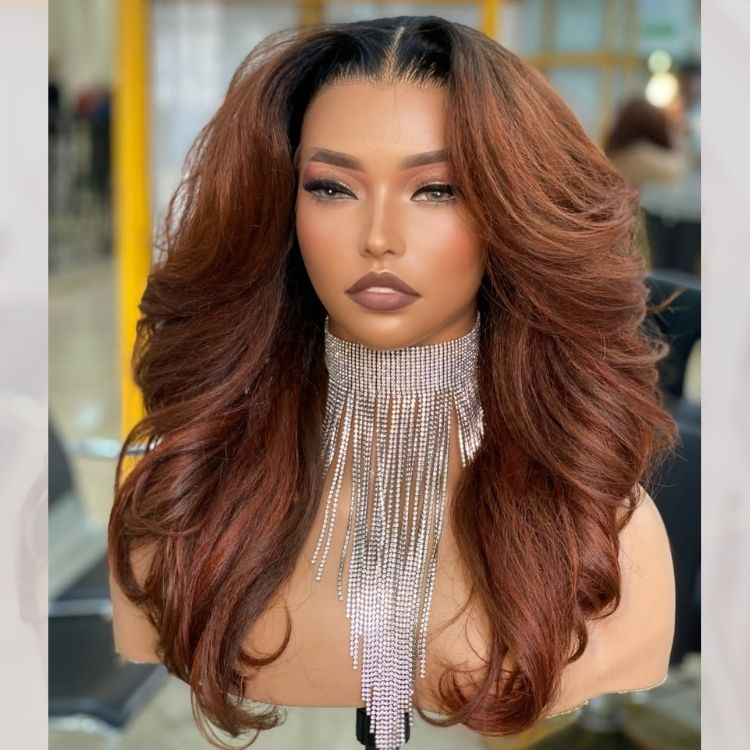 Natural Loose Wave Wig 100% Human Hair Ombre Black With Brown Color Lace Front Wig - Rafarada