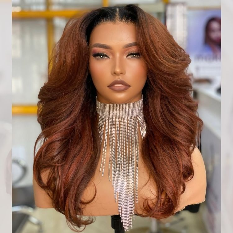 Natural Loose Wave Wig 100% Human Hair Ombre Black With Brown Color Lace Front Wig - Rafarada