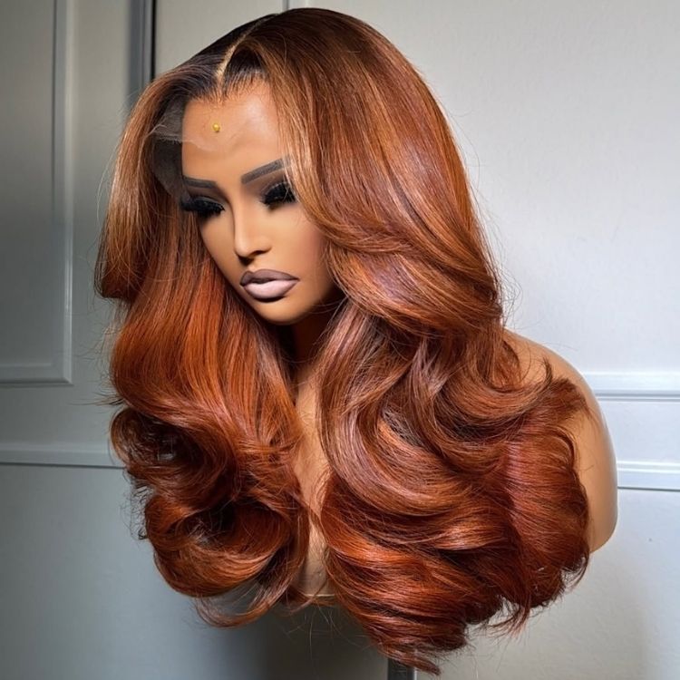 Loose Wave Wig 100% Human Hair Ombre Cooper Color Lace Front Wig - Rafarada