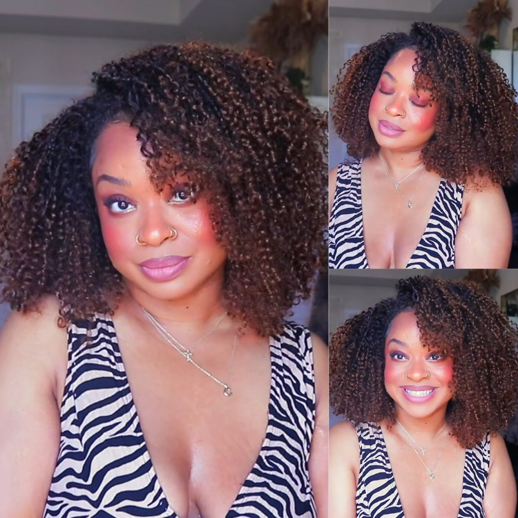 Ombre Brown Coily Curly Half Wig Throw and Go with Clips for Beginner Friendly - Rafarada
