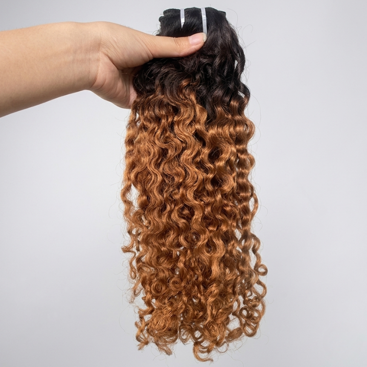 Ombre Brown Burmese Curly Human Hair Bundles Extensions 100% Human Hair Water Wave - Rafarada