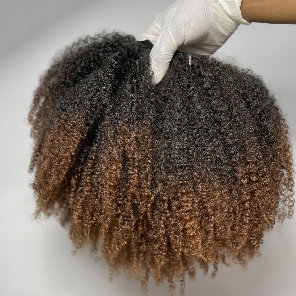 Ombre Afro Kinky Curly Human Hair Bundles - T1B/30 Honey Brown Kinky Coily Weaves for Black Women - Rafarada