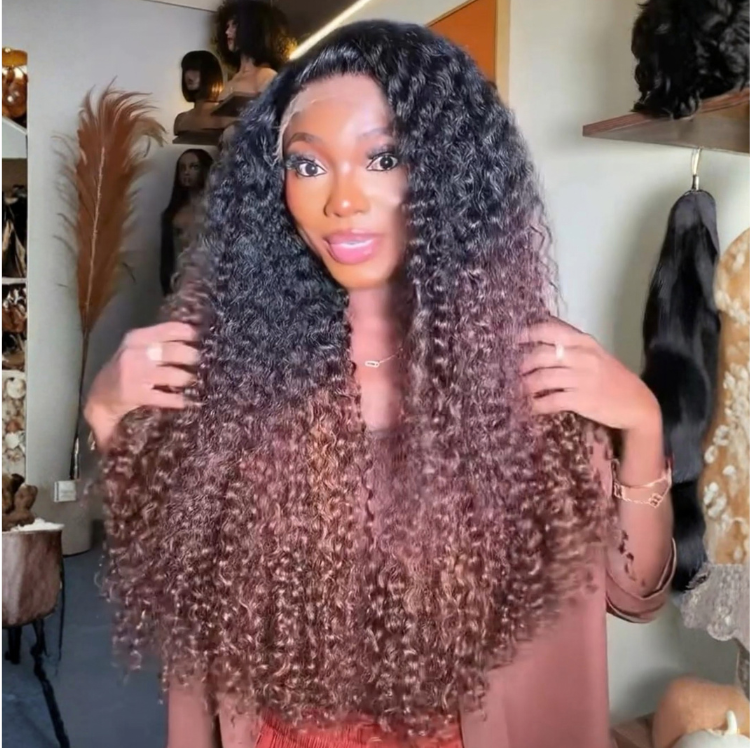 Ombre Honey Brown Kinky Curly HD Lace Front Human Hair Wig- Rafarada