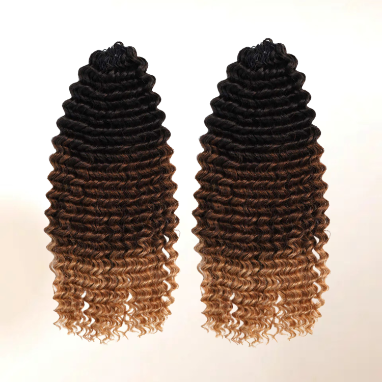 Ombre Deep Curly Feather Crochet Hair Extensions T1B/30/27 100% Human Hair Long Deep Curly Wave for Black Women - Rafarada