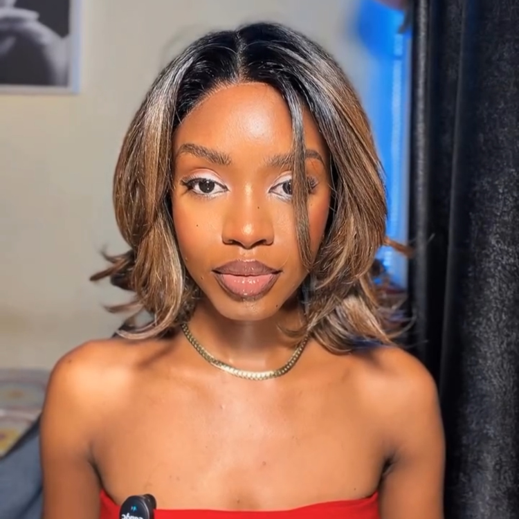 Brown Highlight Straight Bob Wig Human Hair HD Lace Frontal Bob Wigs 220% Density Pre-Plucked Glueless Short Brown Ombre Bob Wig - Rafarada