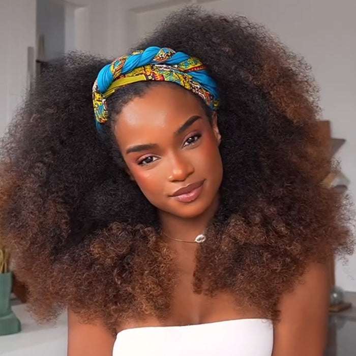 1B/30 Ombre Voluminous Kinky Curly Bob Wig Lace Frontal Big Afro Puff Wig for Women - Rafarada