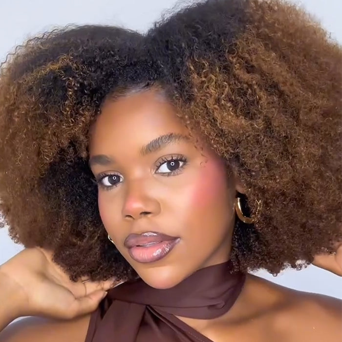 Afro Kinky Curly Human Hair Wigs for Black Women Ombre Brown Coily Texture Glueless Short Afro Wig - Rafarada