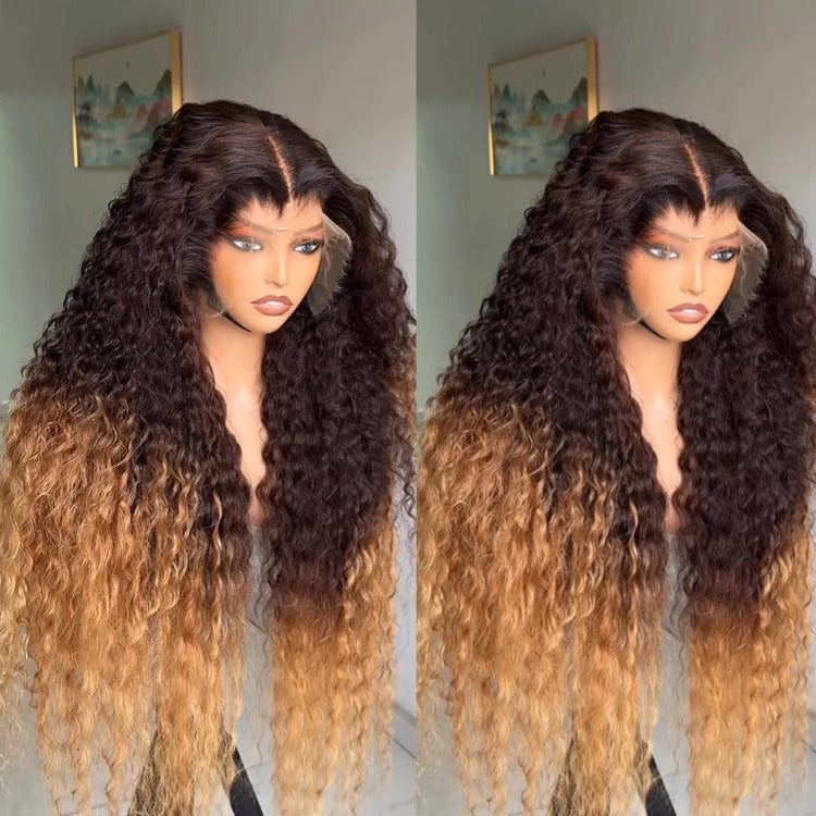 Deep Wave Ombre Brown Highlight Color Lace Front Wig Human Hair Wig - Rafarada