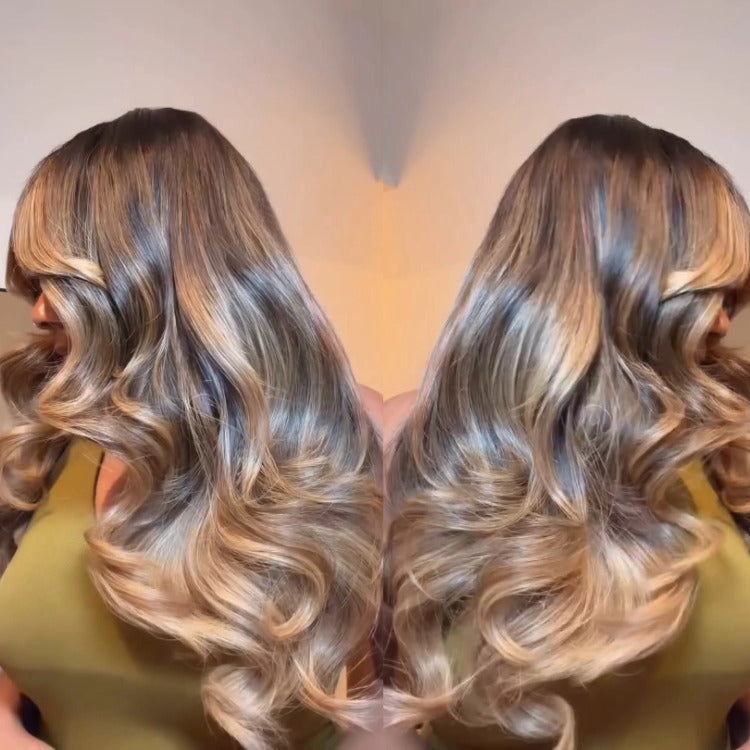 Ombre Honey Blonde Color Body Wave Human Hair Wig HD Lace Pre Plucked Hairline Wig - Rafarada