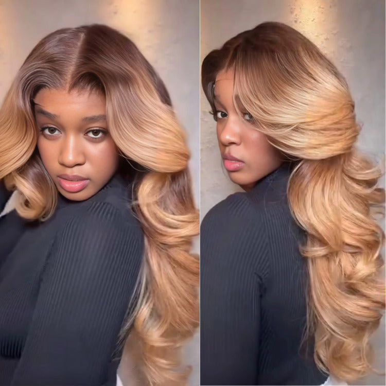 Ombre Honey Blonde Color Body Wave Wig Pre Plucked Human Hair Wig - Rafarada