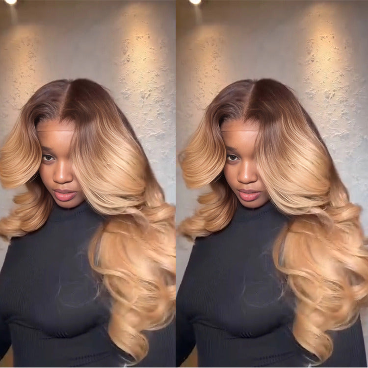 Ombre Honey Blonde Color Body Wave Wig Pre Plucked Human Hair Wig - Rafarada