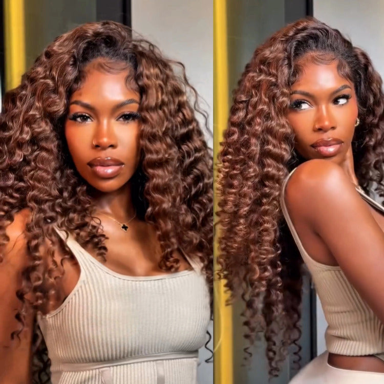 Ombre Light Brown Color Lace Front Wig Deep Curly Wave Human Hair Wig - Rafarada