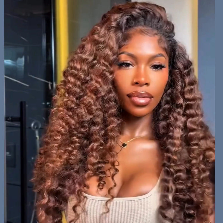 Ombre Light Brown Color Lace Front Wig Deep Curly Wave Human Hair Wig - Rafarada