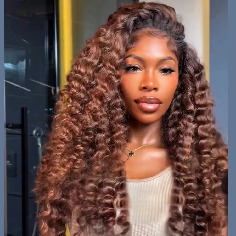 Ombre Light Brown Color Lace Front Wig Deep Curly Wave Human Hair Wig - Rafarada