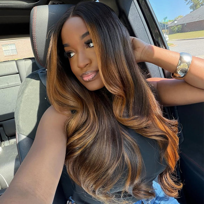 Loose Wave Human Hair Wig Ombre Highlight Color Natural Hairline Glueless Human Hair Wig For Women - Rafarada