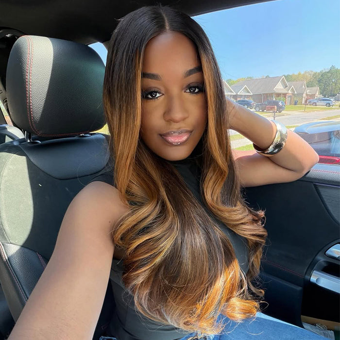 Loose Wave Human Hair Wig Ombre Highlight Color Natural Hairline Glueless Human Hair Wig For Women - Rafarada