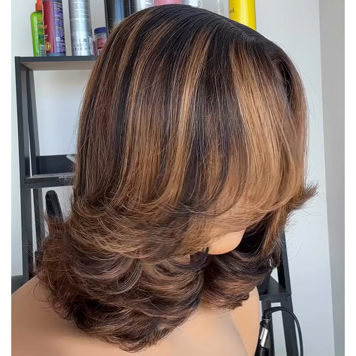 Highlight Color Bob Loose Wave Human Hair Wig Layered Cut Wear & Go Glueless Wig- Rafarada