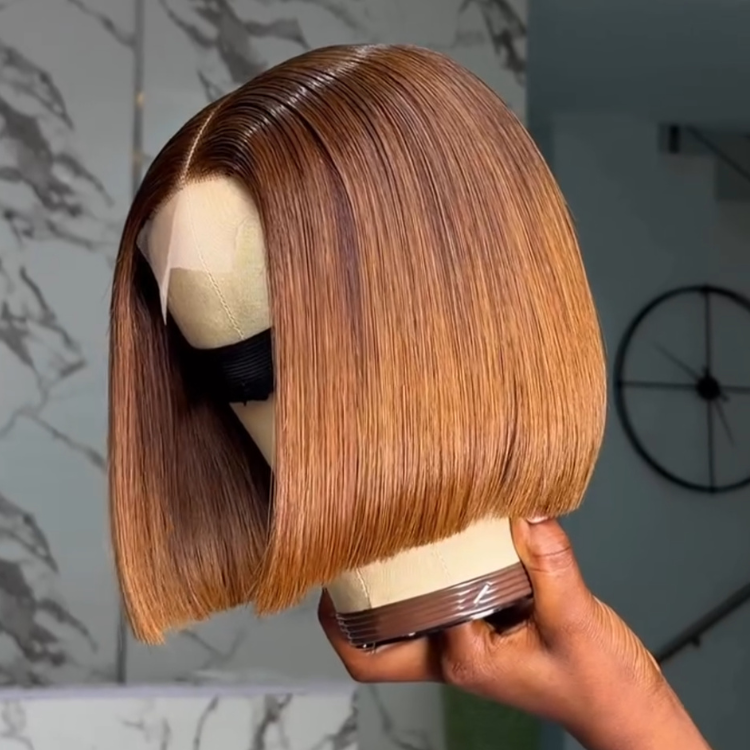 Sleek Natural Black Blunt Cut Bob Wig Center Part Straight human hair - Rafarada