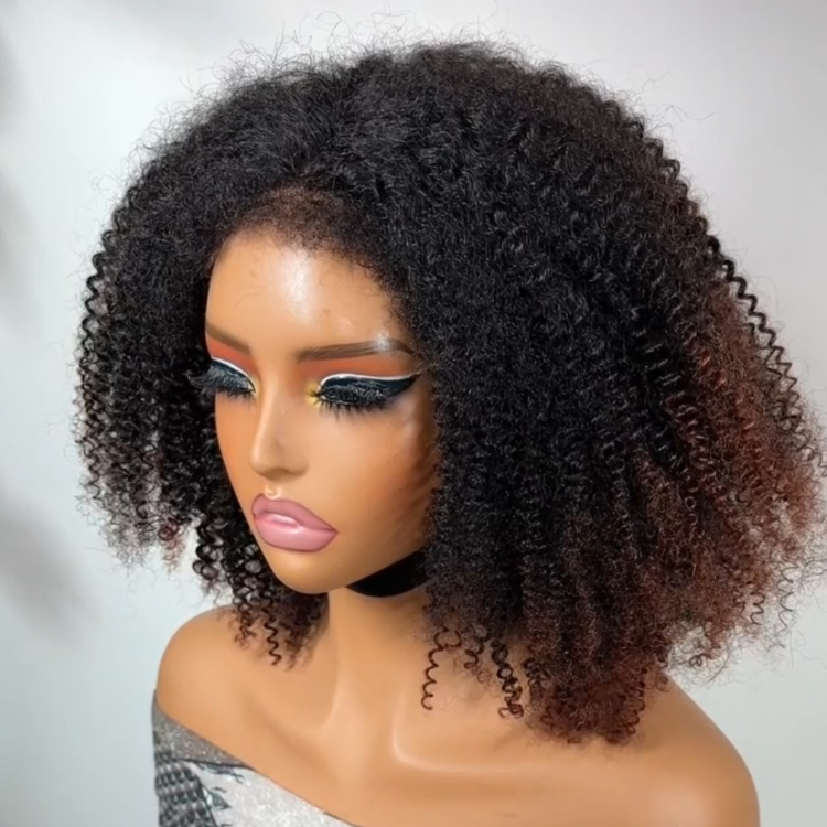Ombre Brown Afro Kinky Curly Human Hair Wig HD Lace Front with 4c Edges Natural Hairline Wig - Rafarada
