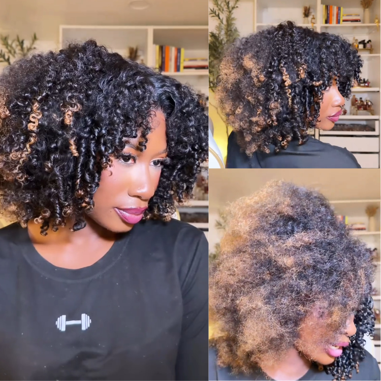 Ombre Brown Color Glueless Kinky Afro Curl Human Hair Lace Front Wig Brown Afro Textured Natural Wig For Woman- Rafarada