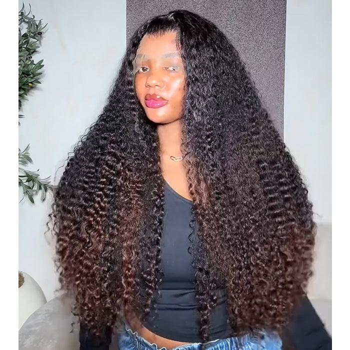 Deep Wave Lace Frontal Human Hair Wigs Ombre Brown Color Wig Thick Curly Hair Glueless Wigs - Rafarada