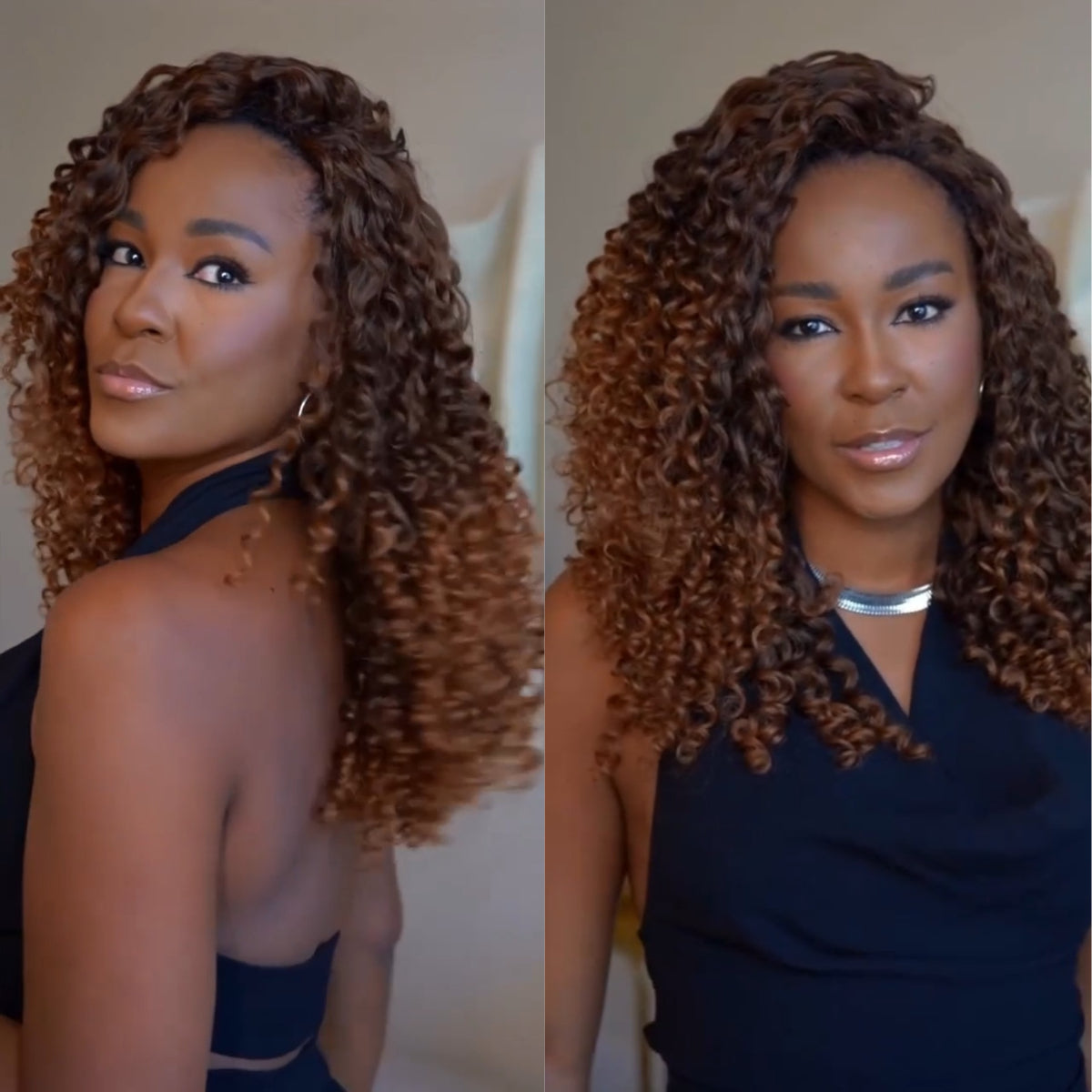 Ombre Light Brown Curly 3-In-1 Half Wig 200% Density Glueless Flexi-Fit Drawstring Wig - Rafarada (Copy)